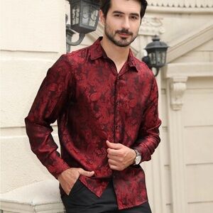 Men’s Paisley Dress Shirt Red with Black Accents Sz L